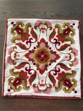 Embroidered Floral Square Pillow Case